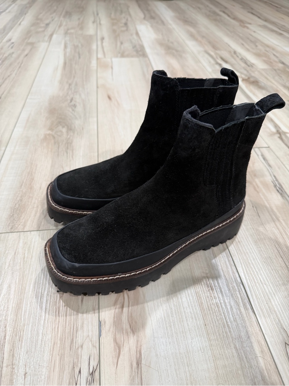 Blondo Black Suede Chelsea Lug Booties